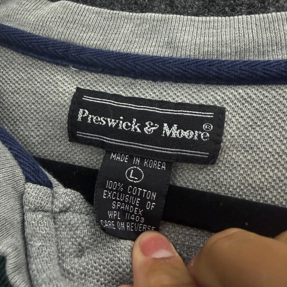 Preswick & Moore Mens Large Striped Henley Shirt Long Sleeve Cotton Pique Multi - Picture 5 of 7